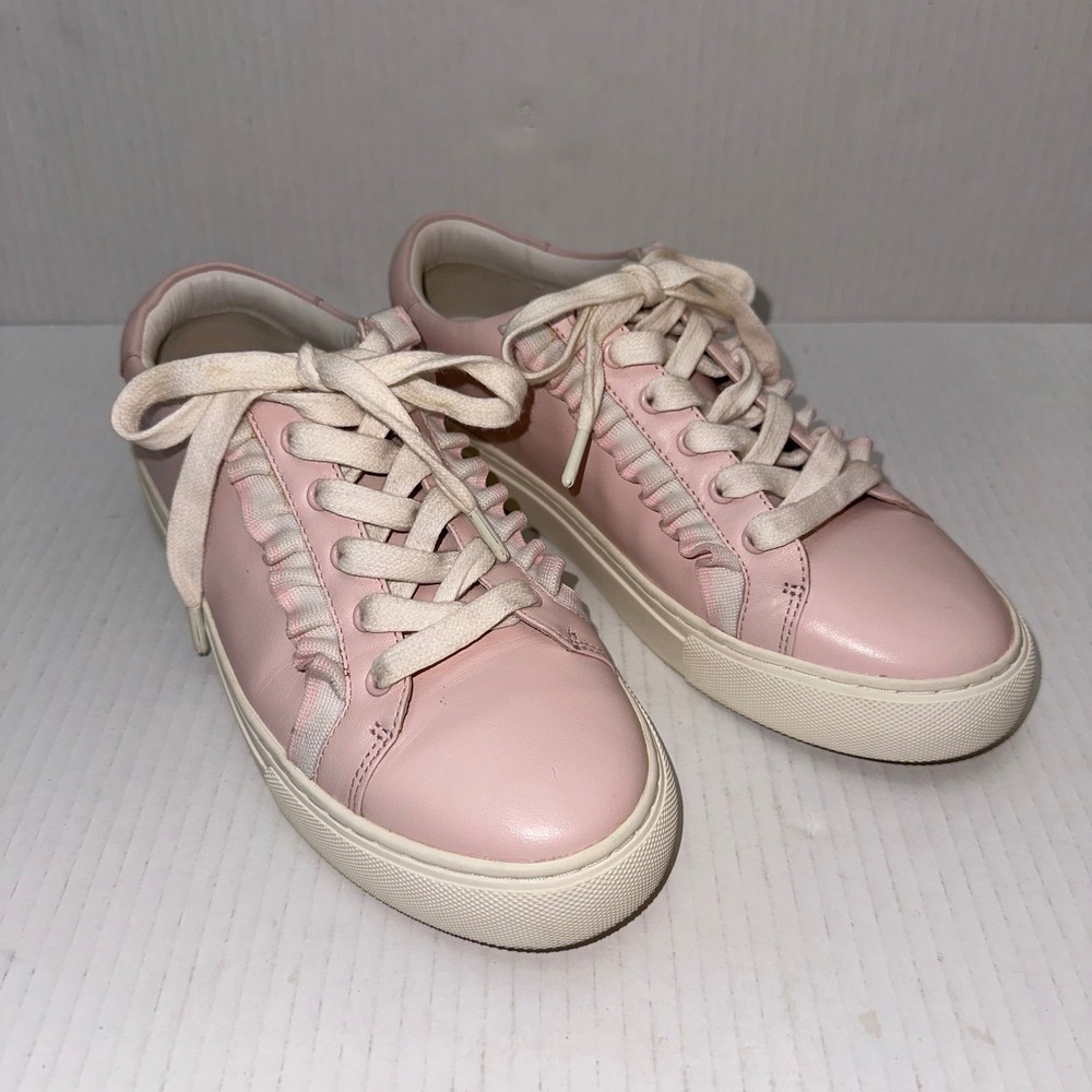 Tory Burch Pink Leather Ruffle Detail Sneakers
